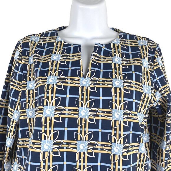 J.‎ McLaughlin Top Women's Medium Catalina Cloth Floral Plaid 3/4 Sleeve - Picture 3 of 7